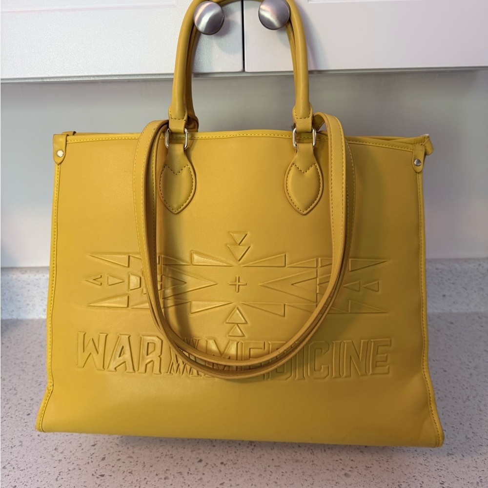 Yellow Embossed Tote Bag with Top Handles